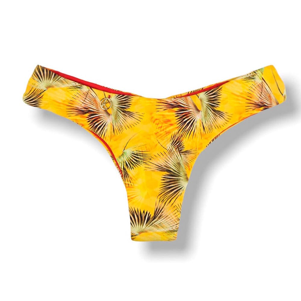 Tanga Isa Amarelo Tropical | Biquíni Estampado | Semi Fio Ripple | Levanta Bumbum | Dupla Face Vermelho Carmim | Reversível