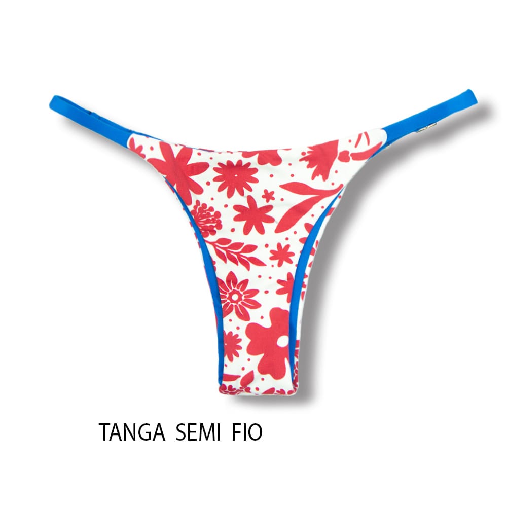 Conjunto Scarlet | Top Mara + Tanga Mia | Top Cortininha com Abertura para Bojo | Tanga Marquinha de Fita | Biquíni Estampado