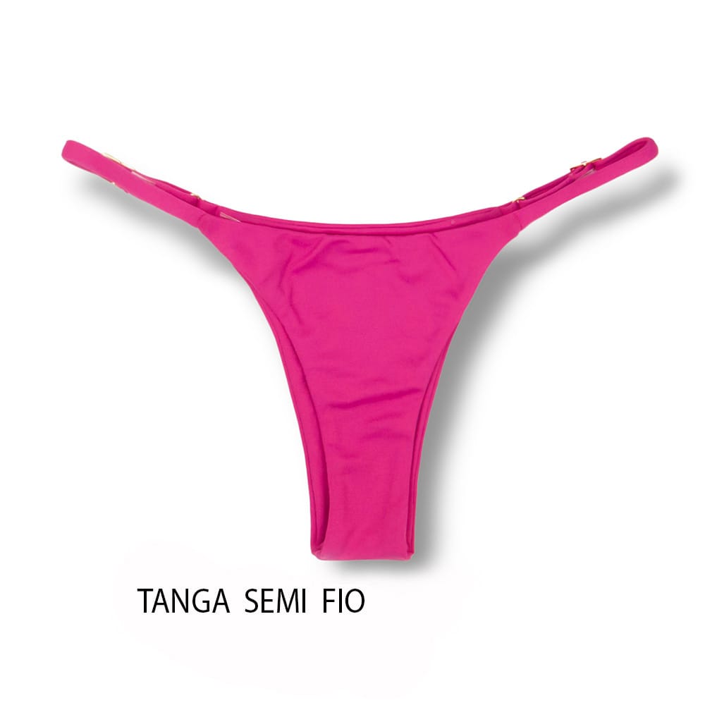 Tanga Mia Pink | Biquíni Cor Lisa | Semi Fio | Tira Fina Regulável | Marquinha de Fita