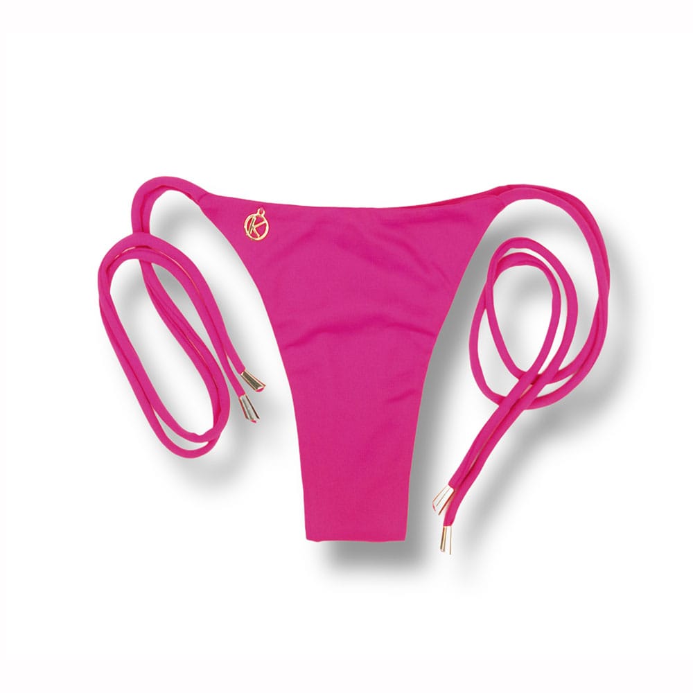 Tanga Cora Pink | Biquíni Liso Fio Dental com Laço para Amarrar | Dupla Face Pink | Reversível