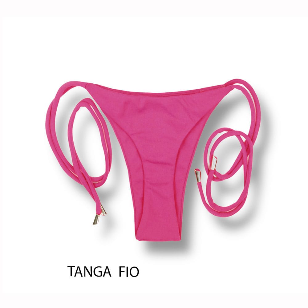 Tanga Cora Pink | Biquíni Liso Fio Dental com Laço para Amarrar | Dupla Face Pink | Reversível