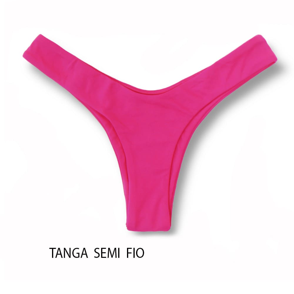 Tanga Eva Pink | Biquíni Liso Semi Fio Asa Delta | Aviador | Dupla Face | Reversível