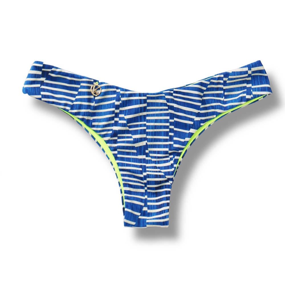 Tanga Isa Floripa | Biquíni Estampado | Semi Fio Ripple | Levanta Bumbum | Dupla Face Amarelo Neon | Reversível