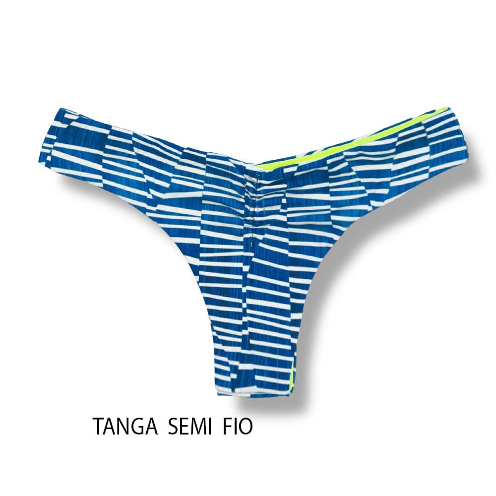 Tanga Isa Floripa | Biquíni Estampado | Semi Fio Ripple | Levanta Bumbum | Dupla Face Amarelo Neon | Reversível