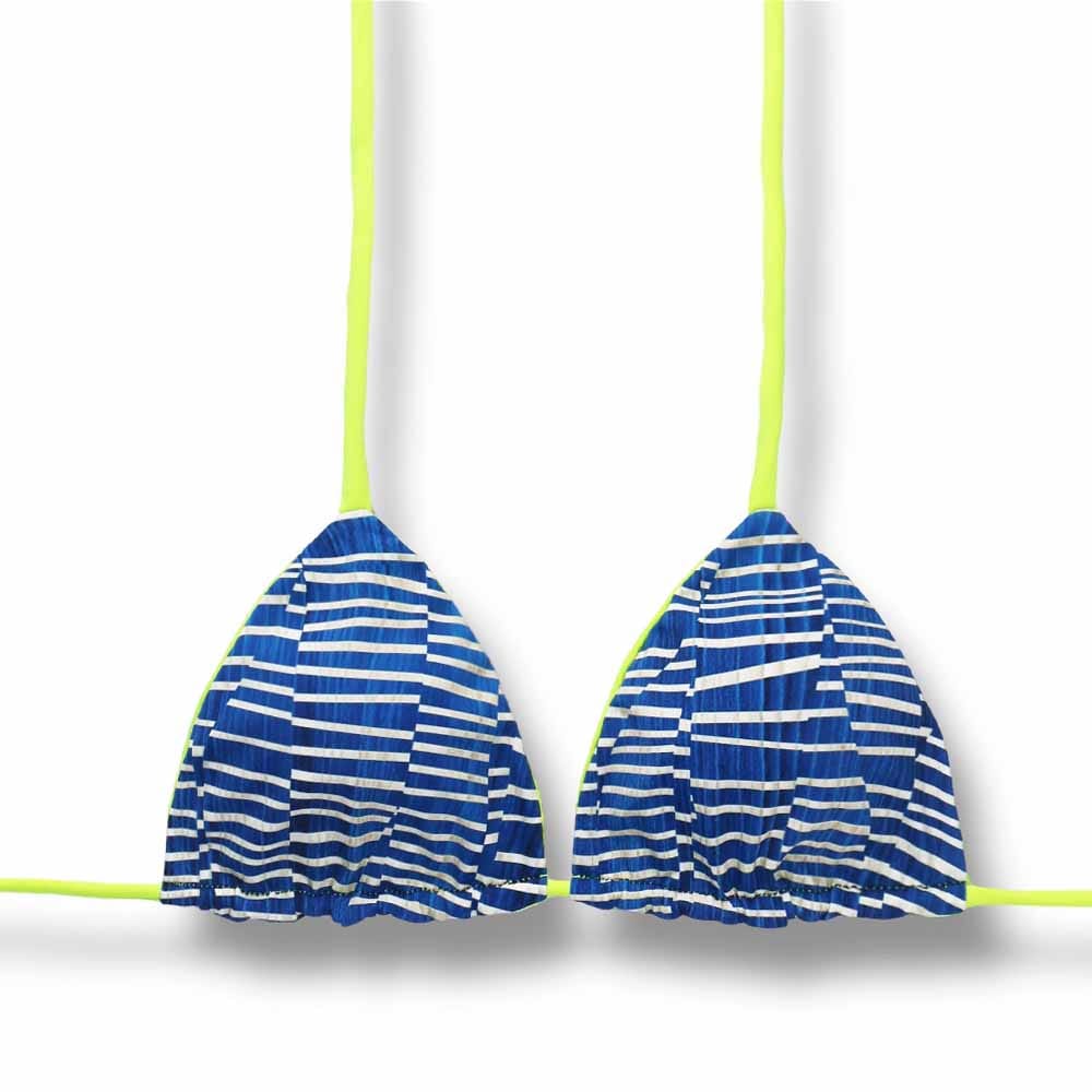 Top Lua Floripa | Cortininha com Bojo | Dupla Face Amarelo Neon | Reversível | Amarração nas Costas e Pescoço | Biquíni Estampado