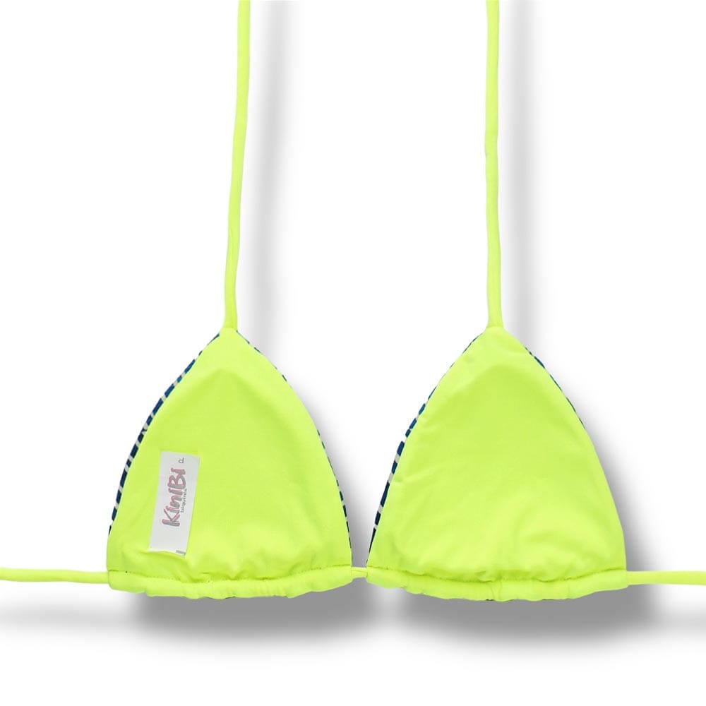 Top Lua Floripa | Cortininha com Bojo | Dupla Face Amarelo Neon | Reversível | Amarração nas Costas e Pescoço | Biquíni Estampado