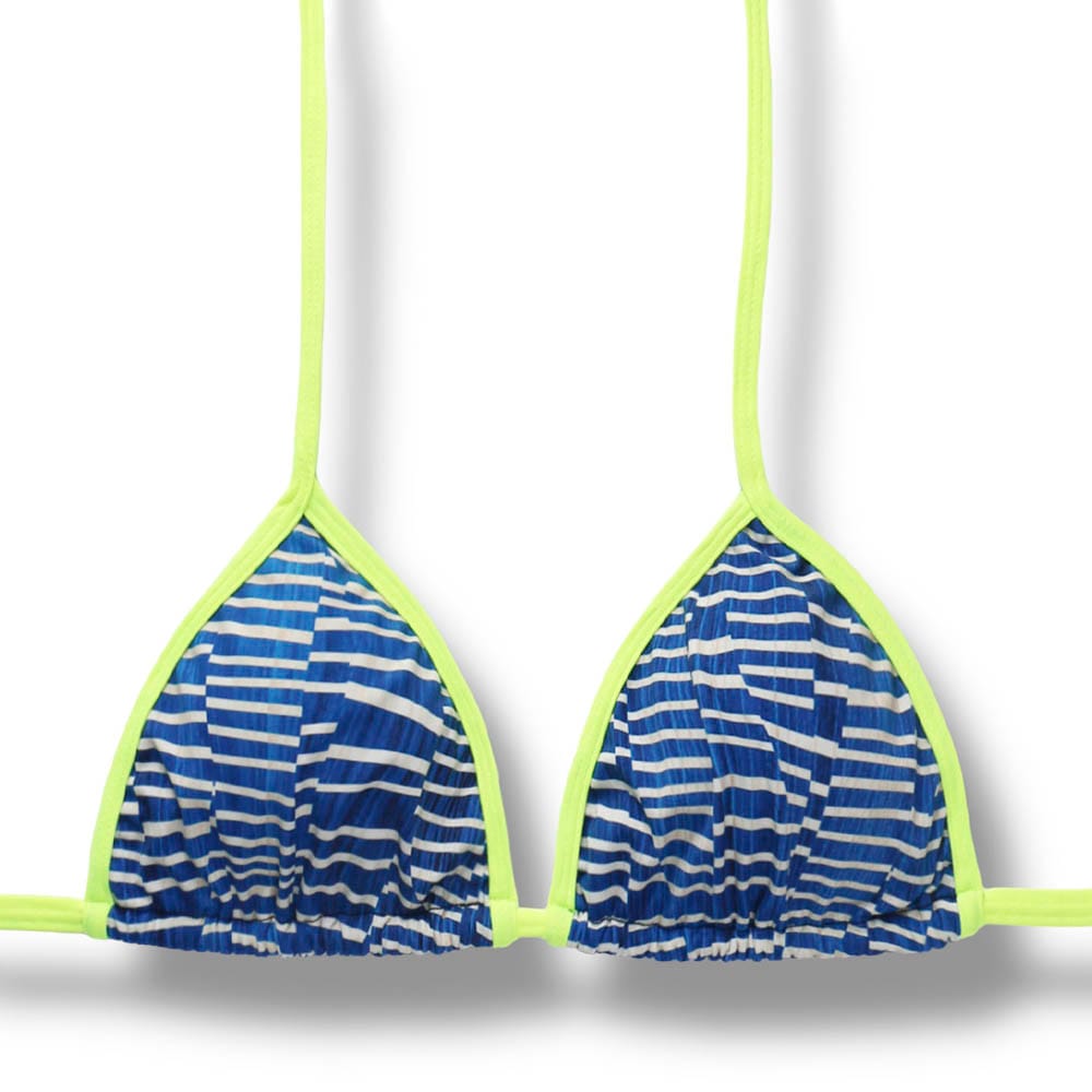 Top Mara Floripa | Cortininha com Viés Tradicional | Abertura para Bojo | Biquíni Estampa | Detalhes Amarelo Neon