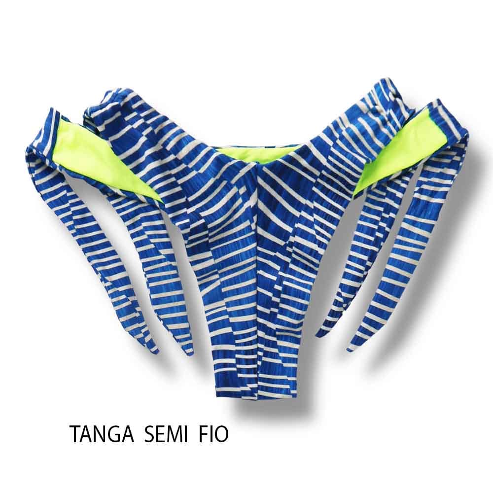 Tanga Mora Floripa | Biquíni Estampado Fio Duplo | Empina Bumbum | Amarração Lateral Larga | Detalhe Interno Amarelo Neon