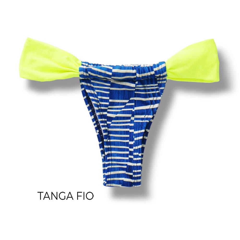 Tanga Gali Floripa | Biquíni Estampado | Fio Dental | Cortininha Regulável | Detalhe Amarelo Neon