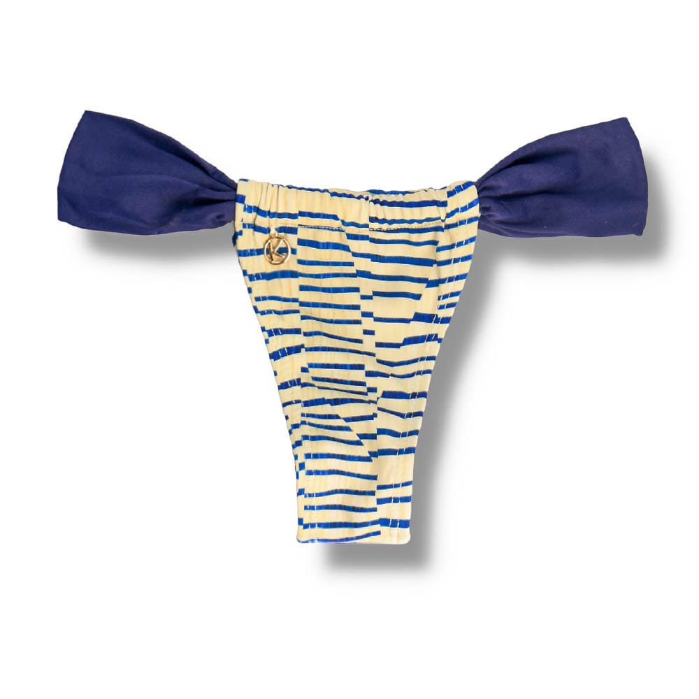 Tanga Gali Mareia | Biquini Estampado | Fio Dental | Cortininha Regulável | Detalhe Azul Marinho