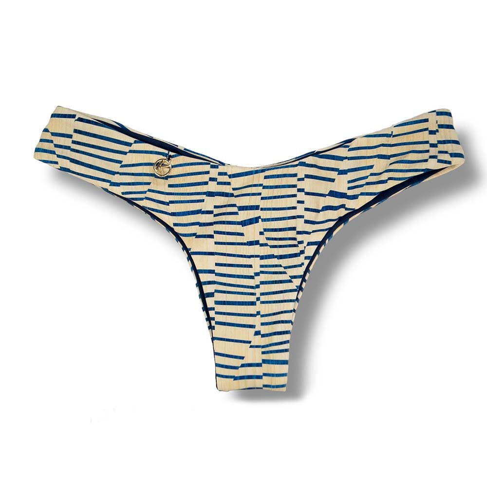 Tanga Isa Mareia | Biquíni Estampado | Semi Fio Ripple | Levanta Bumbum | Dupla Face Azul Marinho | Reversível