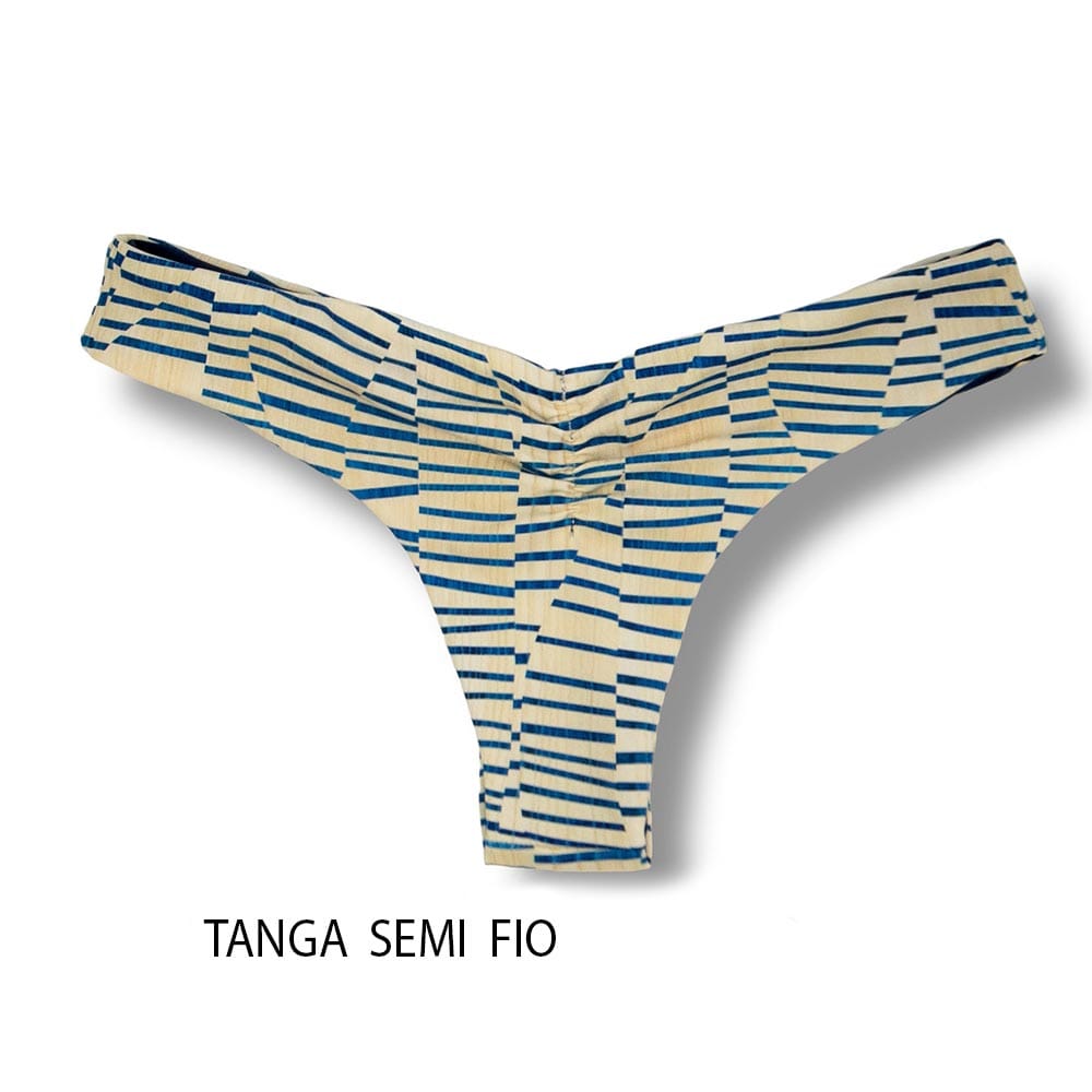 Tanga Isa Mareia | Biquíni Estampado | Semi Fio Ripple | Levanta Bumbum | Dupla Face Azul Marinho | Reversível