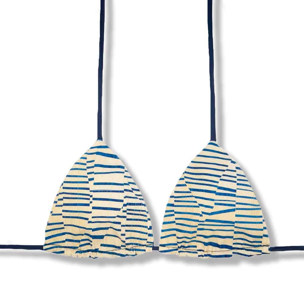 Top Lua Mareia | Cortininha com Bojo | Dupla Face Azul Marinho | Reversível | Amarração nas Costas e Pescoço | Biquíni Estampado