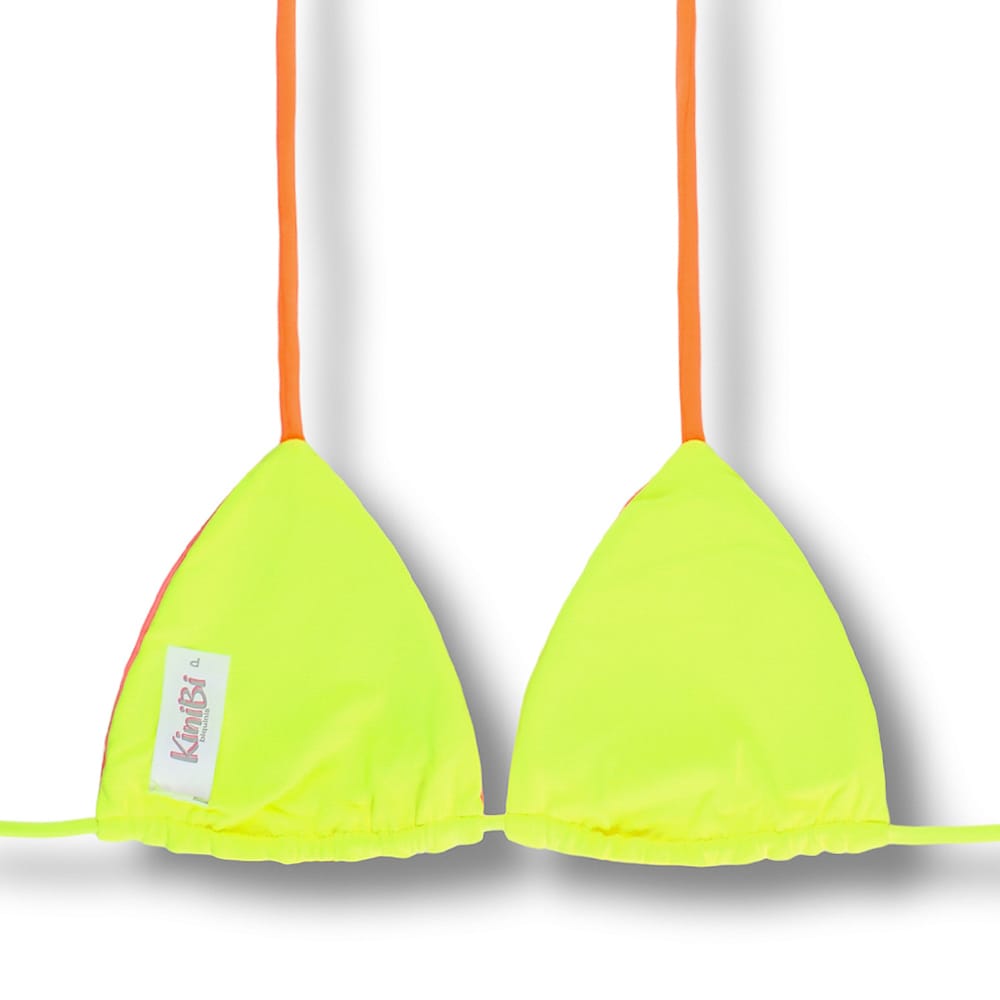 Top Lua Lollipop | Cortininha com Bojo | Dupla Face Amarelo Neon | Reversível | Amarração nas Costas e Pescoço | Biquíni Liso cor Pêssego