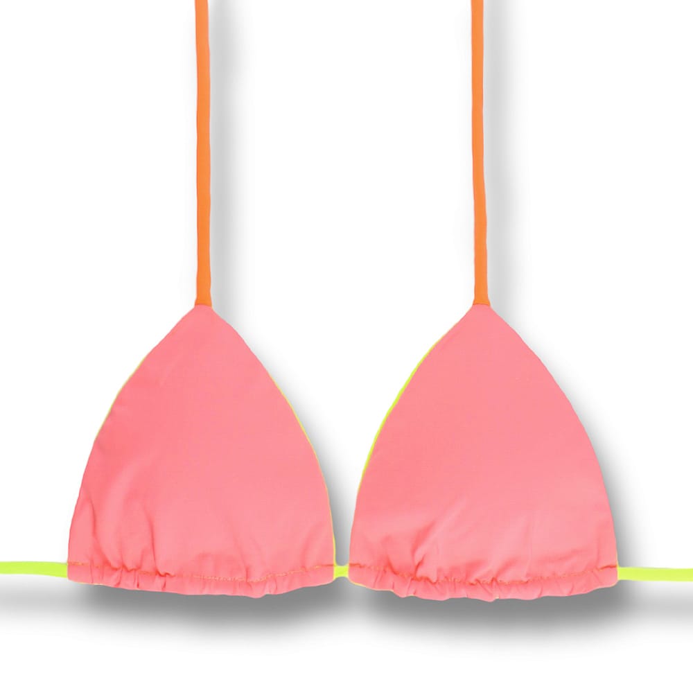 Top Lua Lollipop | Cortininha com Bojo | Dupla Face Amarelo Neon | Reversível | Amarração nas Costas e Pescoço | Biquíni Liso cor Pêssego