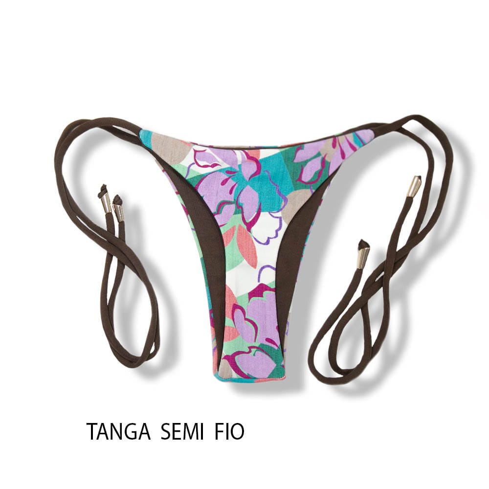 Conjunto de Biquíni Lilac | Top Lua + Tanga Cora | Top Dupla Face com Bojo Embutido | Tanga Dupla Face com Laço Fio Dental