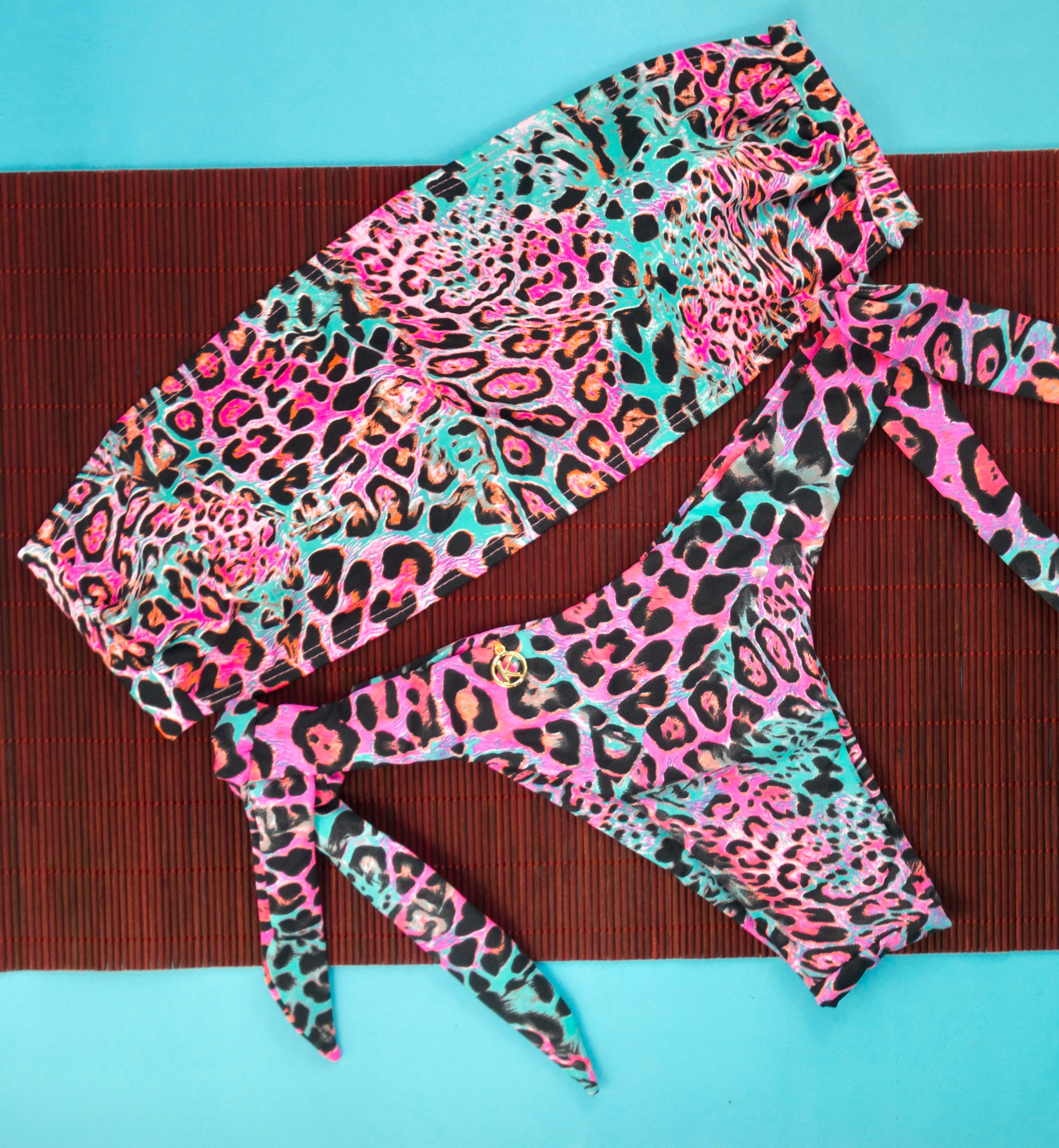 Conjunto de Biquini Animal Print Mescla | Top Faixa + Tanga Mora