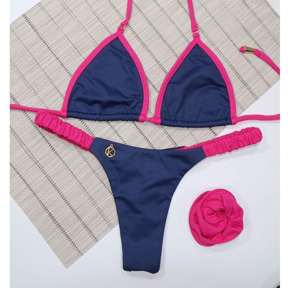 Conjunto de biquíni Frufru Tiffy | Top Mila + Tanga Flora | Top Micro Cortininha sem Bojo | Tanga Elástico Frufru Fio Dental