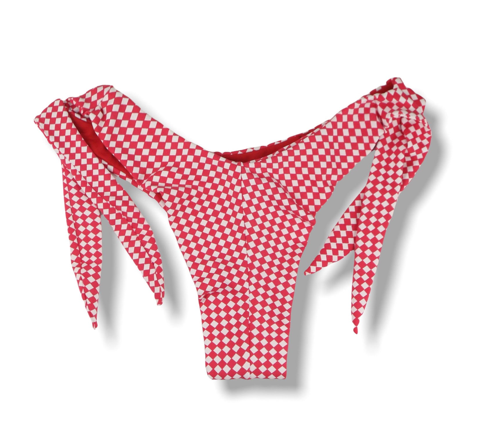 Conjunto de biquíni Vichy Vermelho | Top Jade + Tanga Mora | Tanga com amarração larga lateral fio duplo | Top com regulador na alça com abertura para bojo