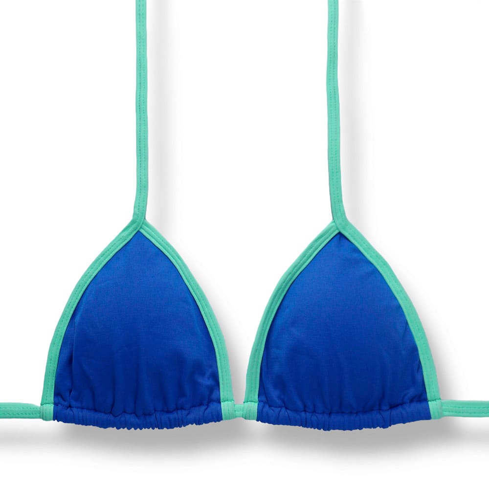 Top Mara Bicolor Azul Cobalto | Cortininha com Viés | Amarração nas Costas e Pescoço | Biquíni  Liso | Detalhes Verde Mint