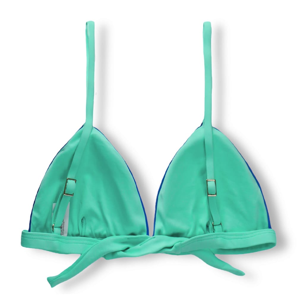 Top Jade Bicolor Azul Cobalto | Cortininha Triângulo Fixo | Estilo Sutiã com Amarração nas Costas | Alças com Regulagem | Biquíni Liso | Detalhes Verde Mint