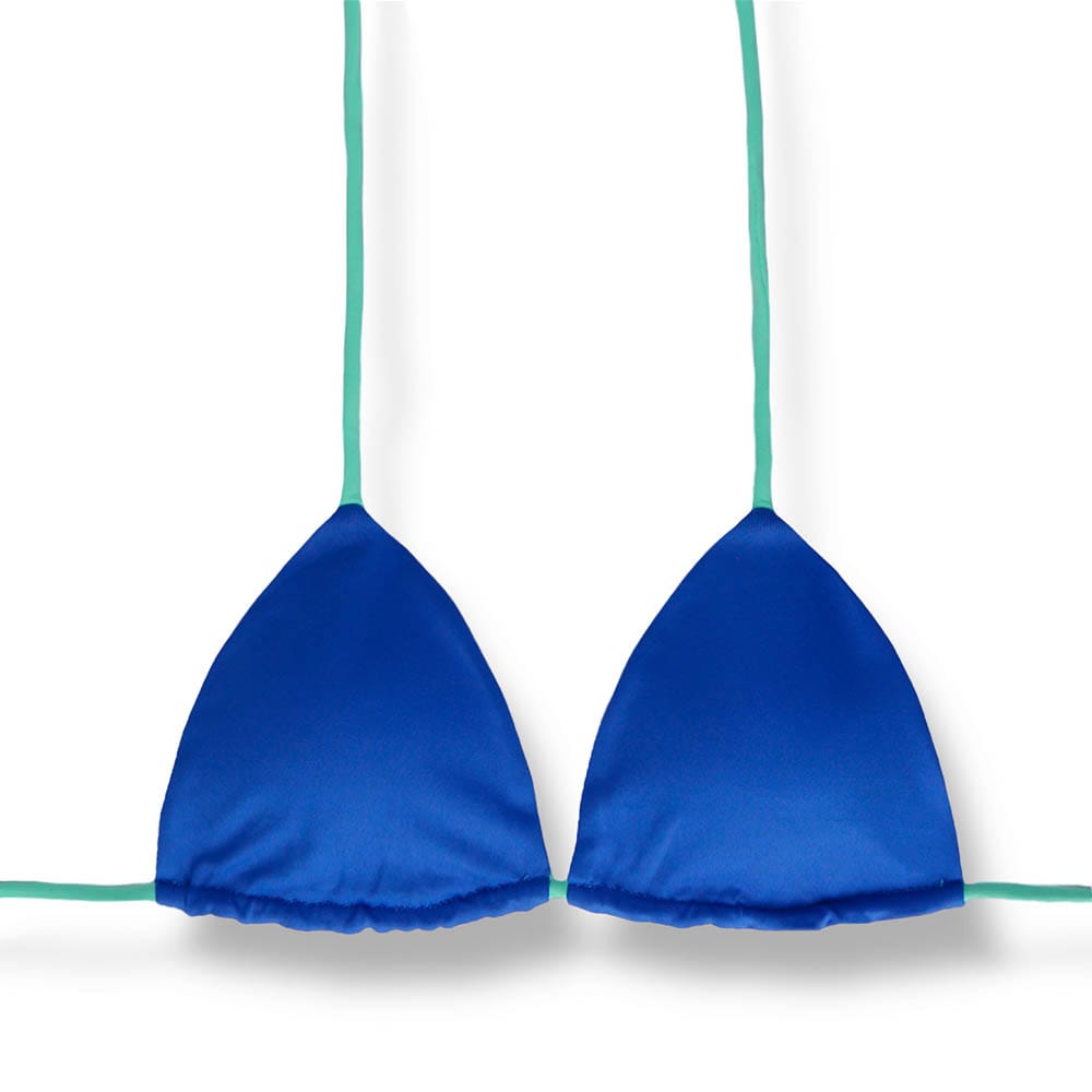 Top Lua Bicolor Azul Cobalto | Cortininha com Bojo | Dupla Face Verde Mint | Reversível | Amarração nas Costas e Pescoço | Biquíni Liso