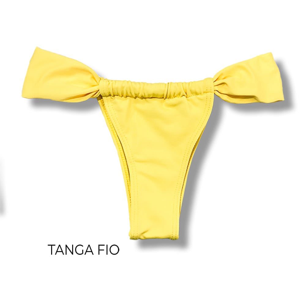 Tanga Gali Amarelo Canário | Biquíni Fio Dental | Cortininha Regulável