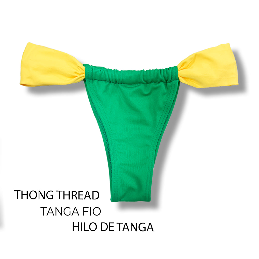 Conjunto de Biquíni Verde Bandeira com Amarelo | Top Faixa + Tanga Gali