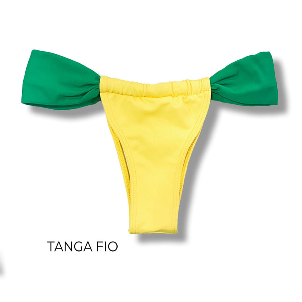 Tanga Gali Canário com Verde Bandeira| Biquíni Fio Dental | Cortininha Regulável