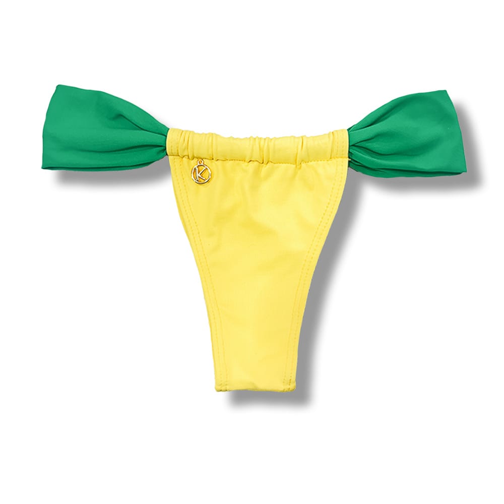 Tanga Gali Canário com Verde Bandeira| Biquíni Fio Dental | Cortininha Regulável