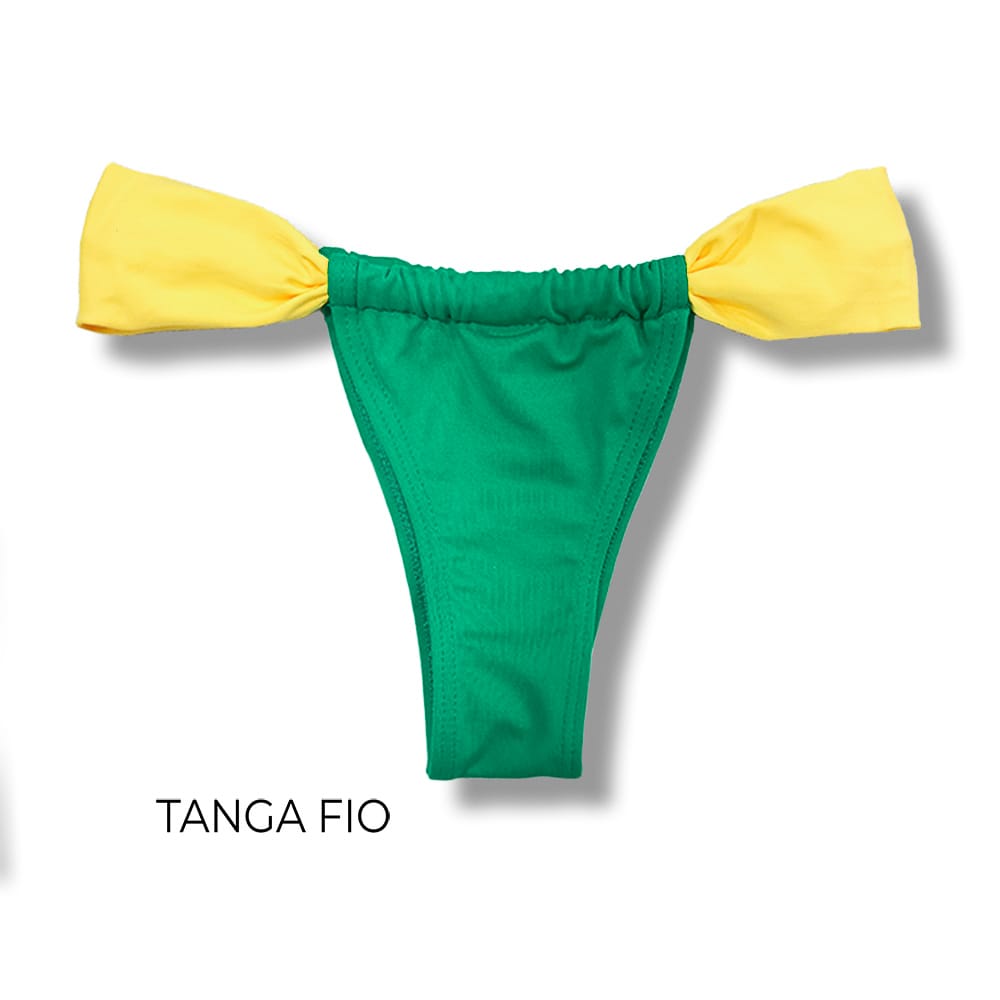 Tanga Gali Bandeira com Canário | Biquíni Fio Dental | Cortininha Regulável