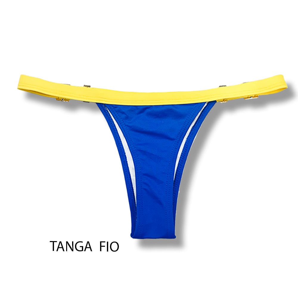 Tanga Fany Azul Cobalto com Amarelo Canário | Marquinha de Fita