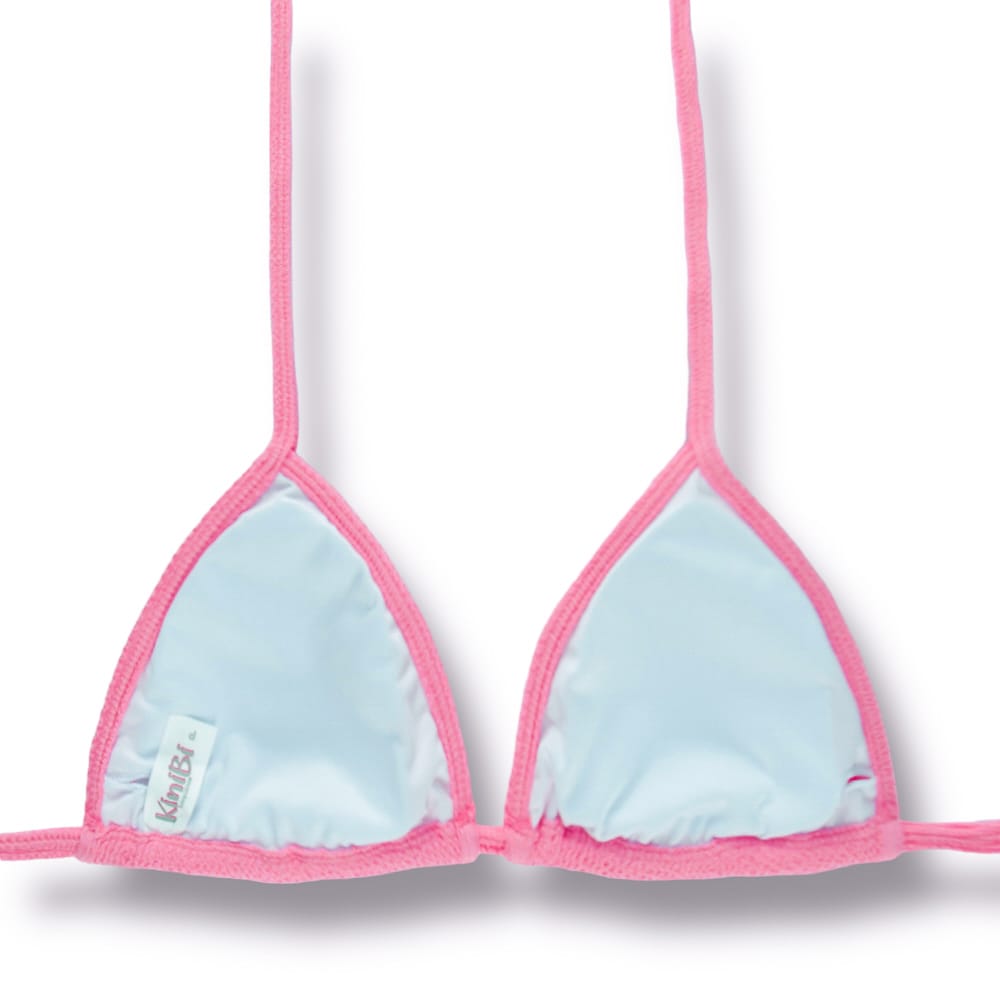 Top Mara Blush | Cortininha com Viés | Amarração nas Costas e Pescoço | Biquíni cor Lisa Rosa | Tecido Texturizado Plissê