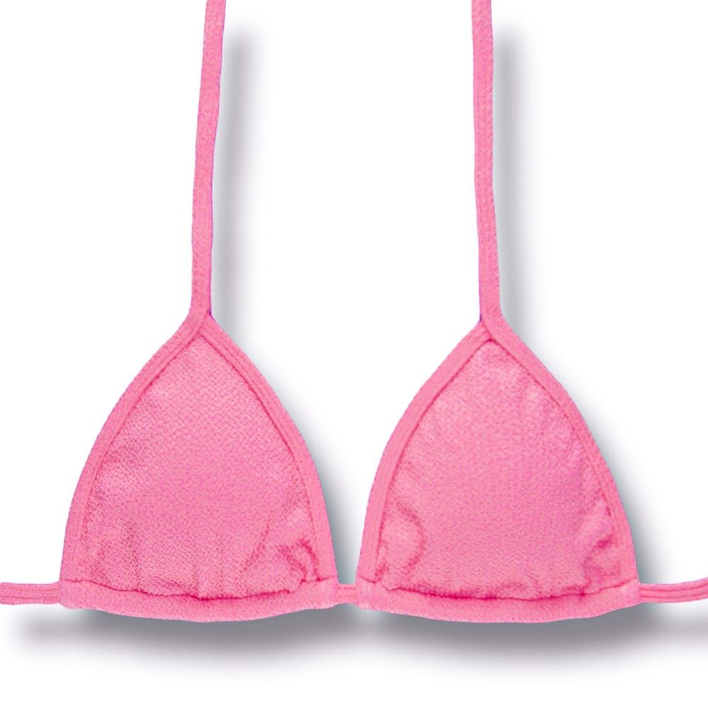 Top Mara Blush | Cortininha com Viés | Amarração nas Costas e Pescoço | Biquíni cor Lisa Rosa | Tecido Texturizado Plissê