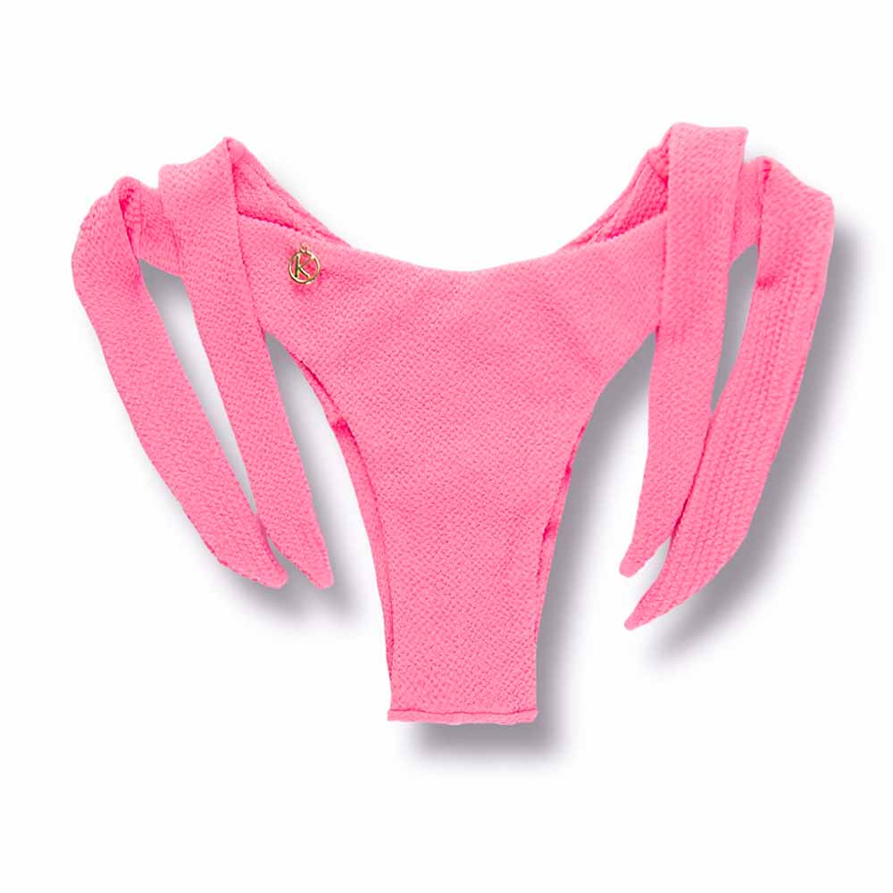 Tanga Mora Blush | Biquíni Cor Lisa Rosa | Fio Duplo | Empina Bumbum | Amarração Lateral Larga | Tecido Texturizado Plissê