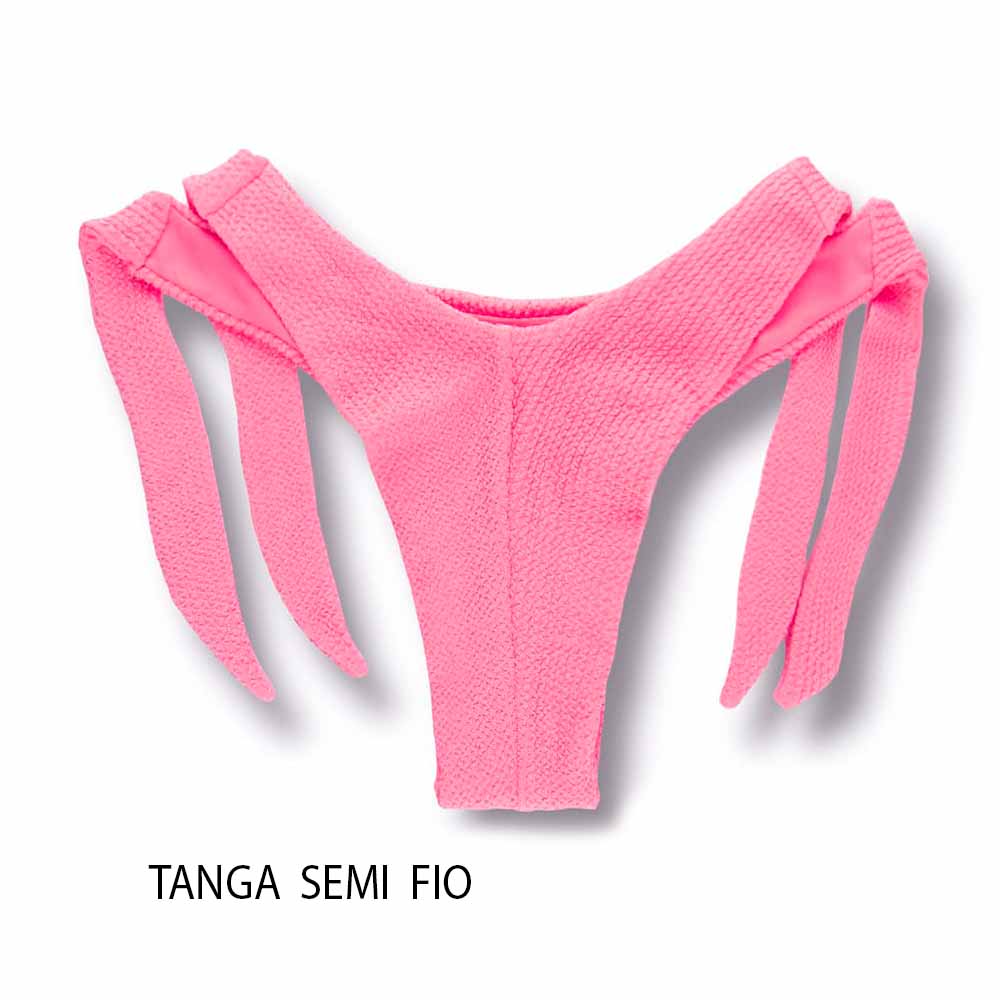 Tanga Mora Blush | Biquíni Cor Lisa Rosa | Fio Duplo | Empina Bumbum | Amarração Lateral Larga | Tecido Texturizado Plissê