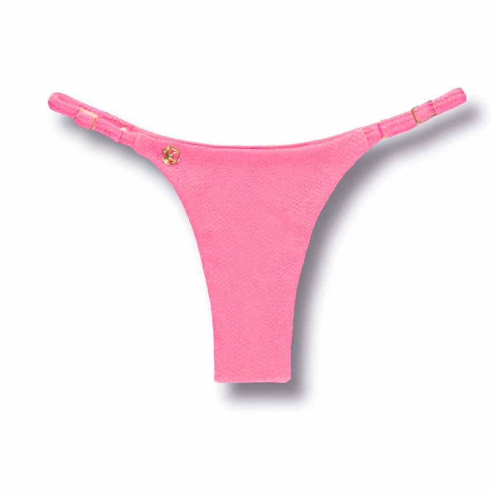 Tanga Mia Blush | Biquíni Cor Lisa Rosa | Semi Fio | Tira Fina Regulável | Marquinha de Fita | Tecido Texturizado Plissê