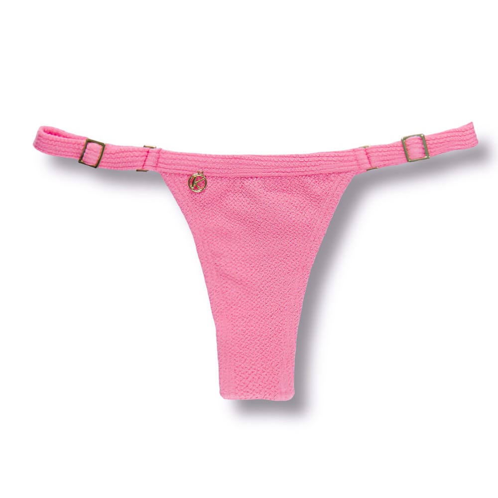Tanga Fany Blush | Biquíni Cor Lisa Rosa | Semi Fio | Marquinha de Fita | Regulável | Tecido Texturizado Plissê