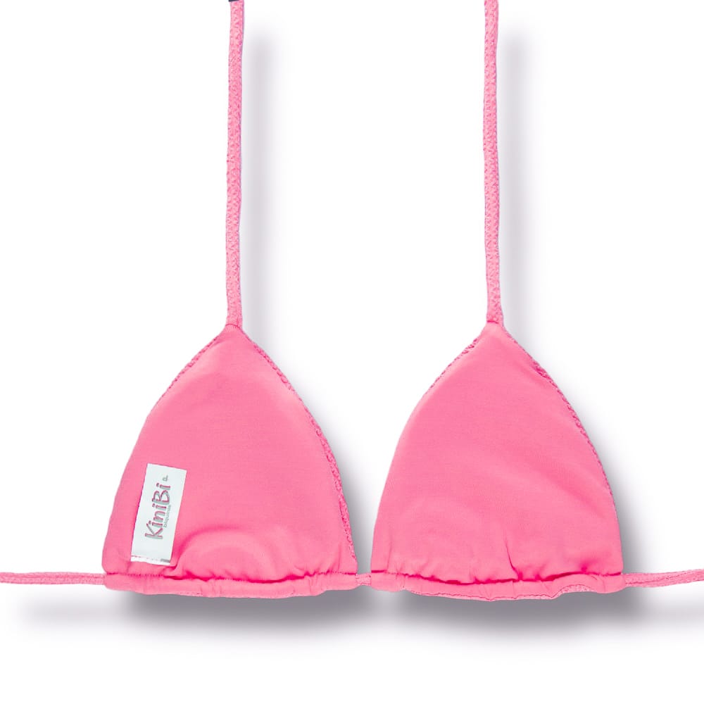 Top Lua Blush | Cortininha com Bojo | Dupla Face Liso Rosa | Reversível | Amarração nas Costas e Pescoço | Biquíni cor Lisa | Tecido Texturizado Plissê