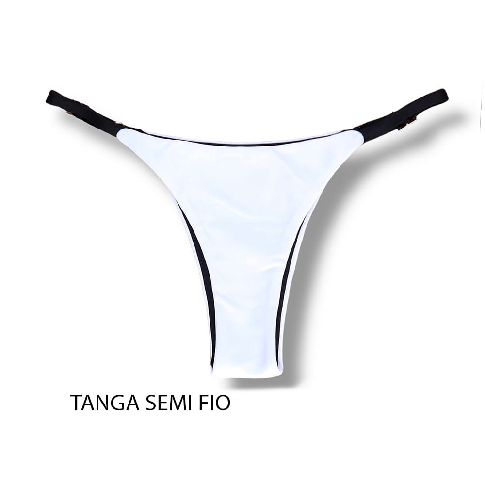 Conjunto de Biquini Black and White | Top Mara+ Tanga Mia |Tanga para marquinha perfeita com regulador na lateral |Top cortininha com viés e abertura para bojo