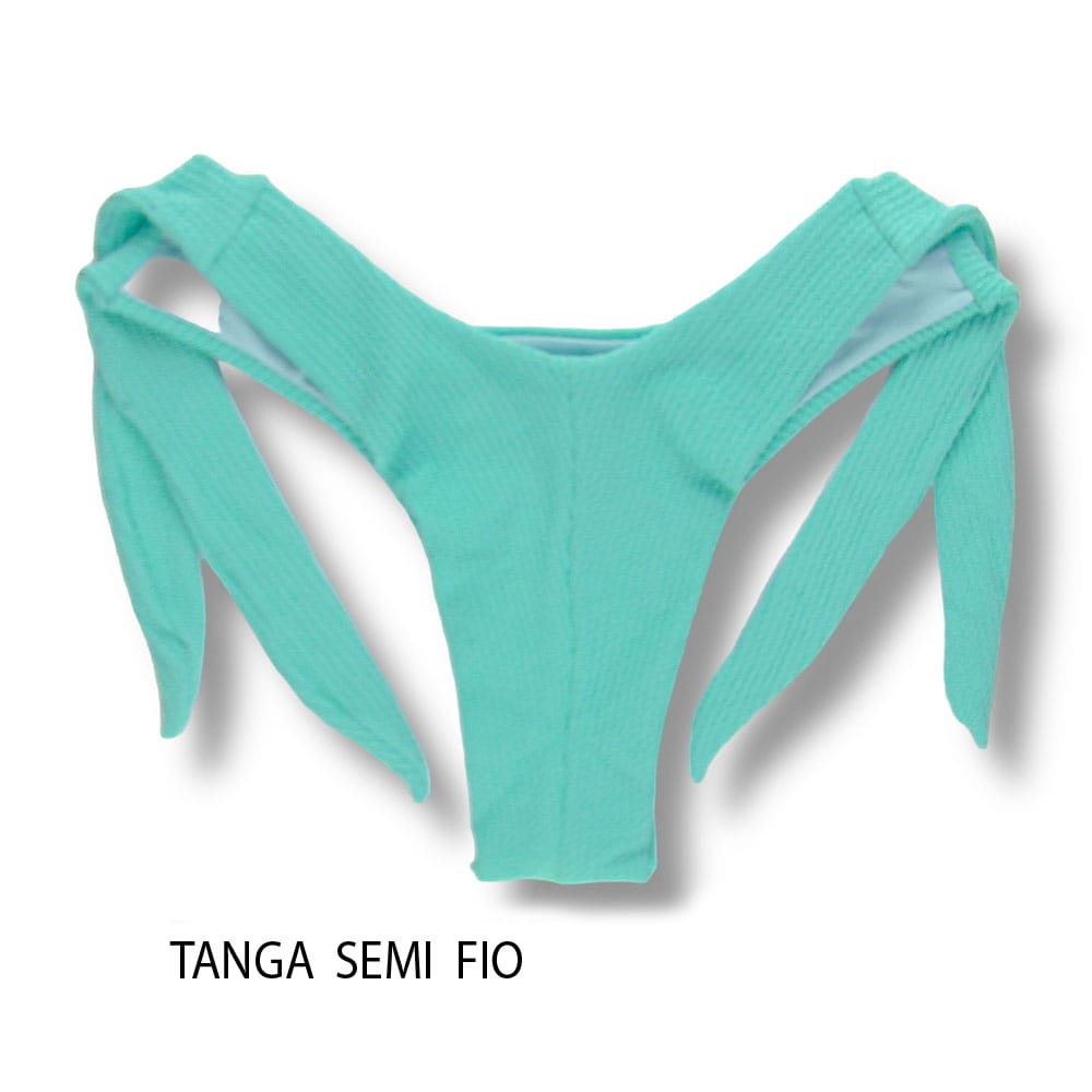 Tanga Mora Menta | Biqu¡ni Cor Lisa Verde µgua | Fio Duplo | Empina Bumbum | Amarra‡Æo Lateral Larga | Tecido Texturizado Plissˆ