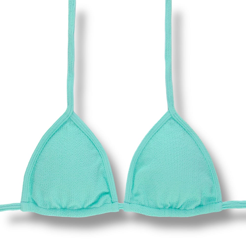 Top Mara Menta | Cortininha com Viés | Amarração nas Costas e Pescoço | Biquíni cor Lisa Verde Água | Tecido Texturizado Plissê