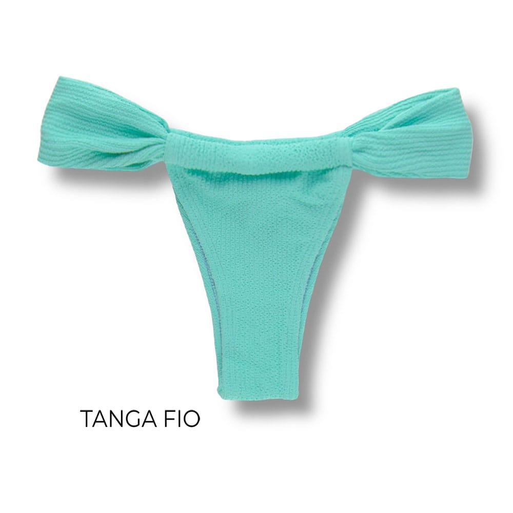 Tanga Gali Menta | Biquini Fio Dental | Cortininha Regulável | Tecido Texturizado Plissê | Cor Verde