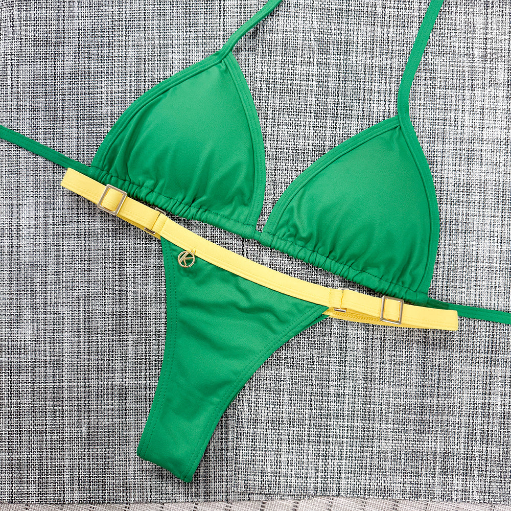 Conjunto de Biquini Bandeira | Top Mara + Tanga Fany | Detalhe Canário