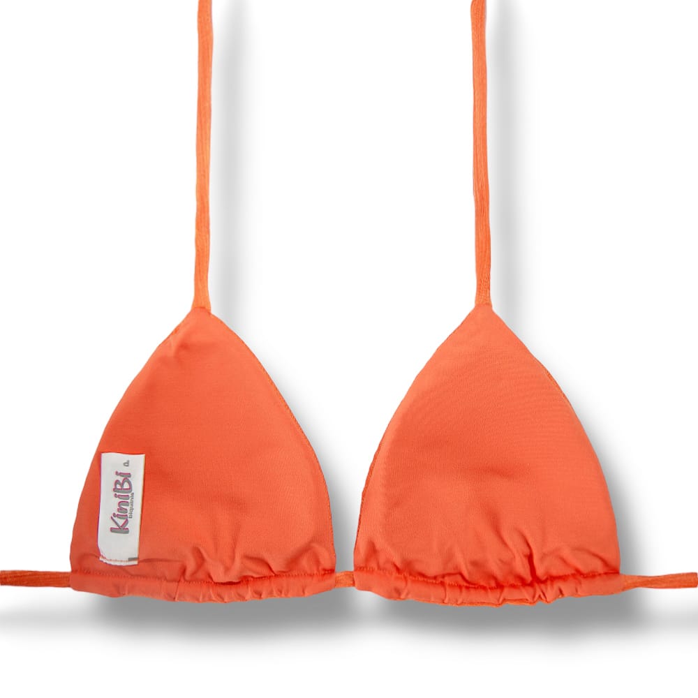 Top Lua Tangerina | Cortininha com Bojo | Dupla Face Liso | Reversível | Amarração nas Costas e Pescoço | Biquíni cor Lisa | Tecido Texturizado Semibrilho