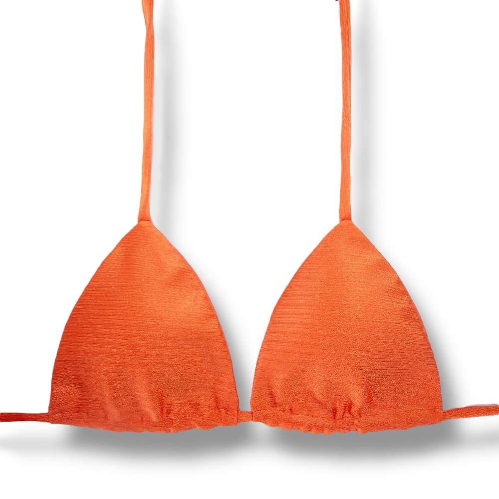 Top Lua Tangerina | Cortininha com Bojo | Dupla Face Liso | Reversível | Amarração nas Costas e Pescoço | Biquíni cor Lisa | Tecido Texturizado Semibrilho