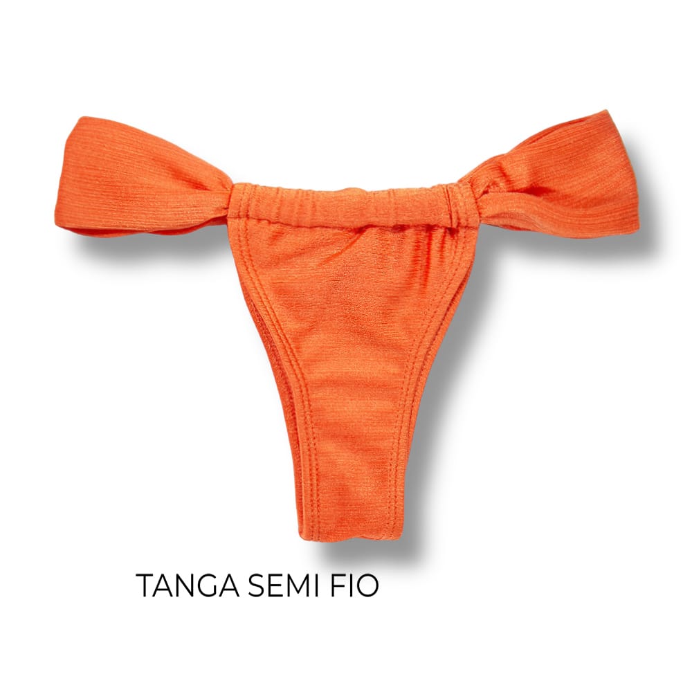 Tanga Gali Tangerina | Biquíni Fio Dental | Cortininha Regulável | Tecido Texturizado Semibrilho | Laranja