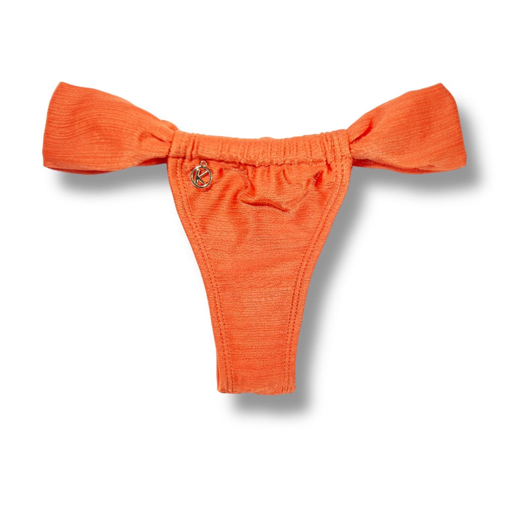 Tanga Gali Tangerina | Biquíni Fio Dental | Cortininha Regulável | Tecido Texturizado Semibrilho | Laranja
