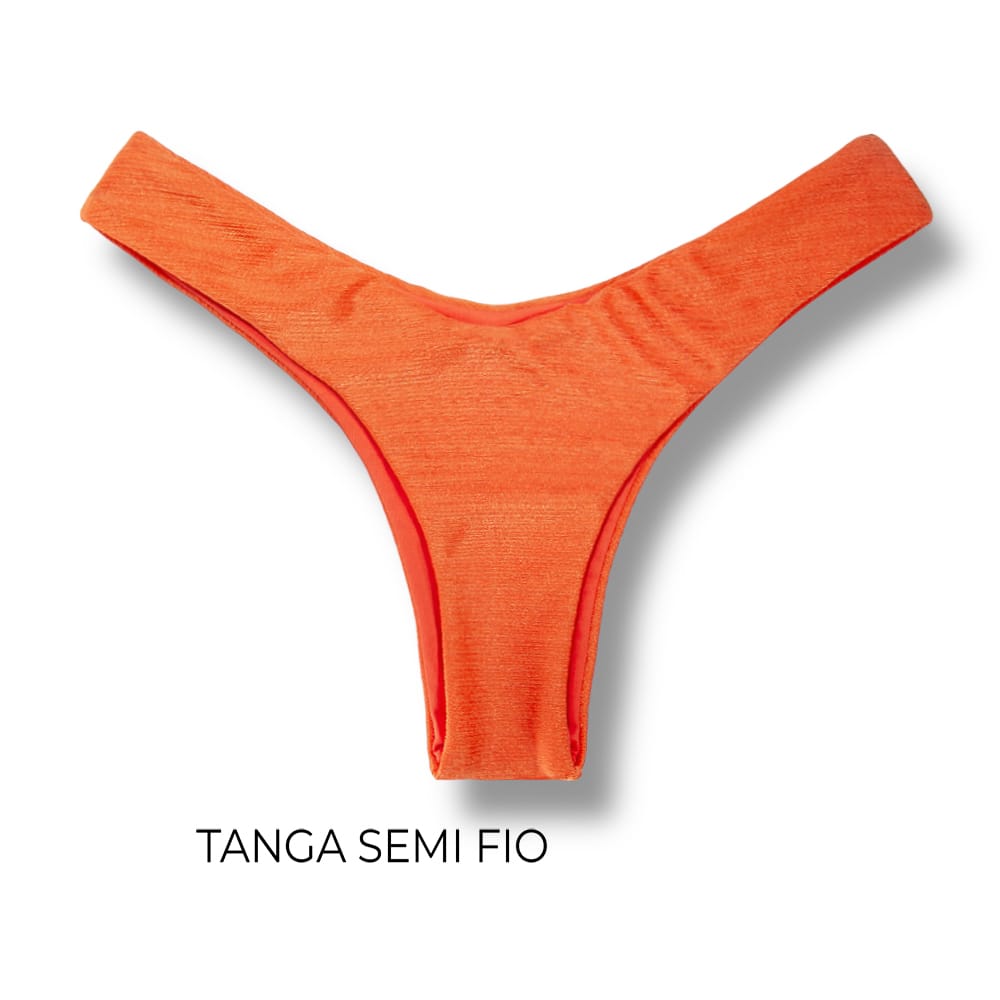 Tanga Eva Tangerina | Biquíni Semi Fio Asa Delta | Aviador | Dupla Face Laranja | Reversível | Tecido Texturizado Semibrilho