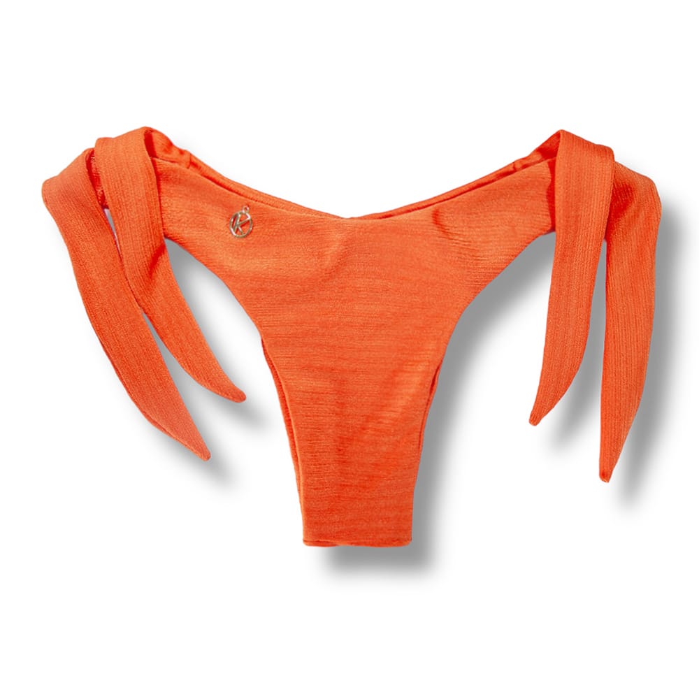 Tanga Mora Tangerina | Biquíni Cor Lisa Fio Duplo | Empina Bumbum | Amarração Lateral Larga | Tecido Texturizado Semibrilho